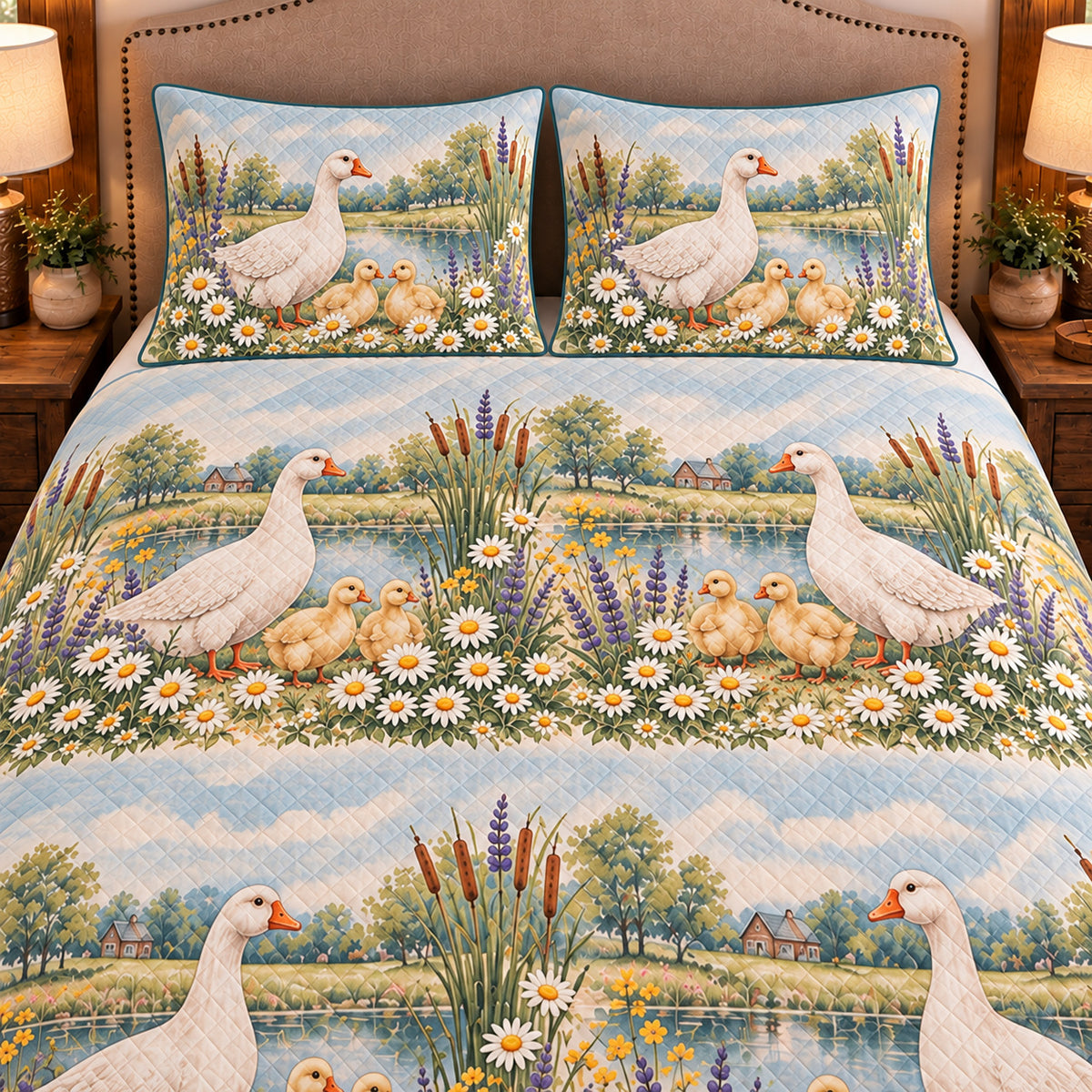 Goose & Gosling Wildflower Meadow quilt set — close-up