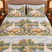 Goose & Gosling Wildflower Meadow quilt set — close-up