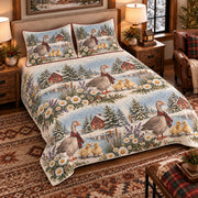 Goose & Gosling Christmas Farm quilt set — left-angle hero