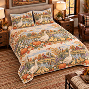 Goose & Gosling Autumn Harvest quilt set — left-angle hero