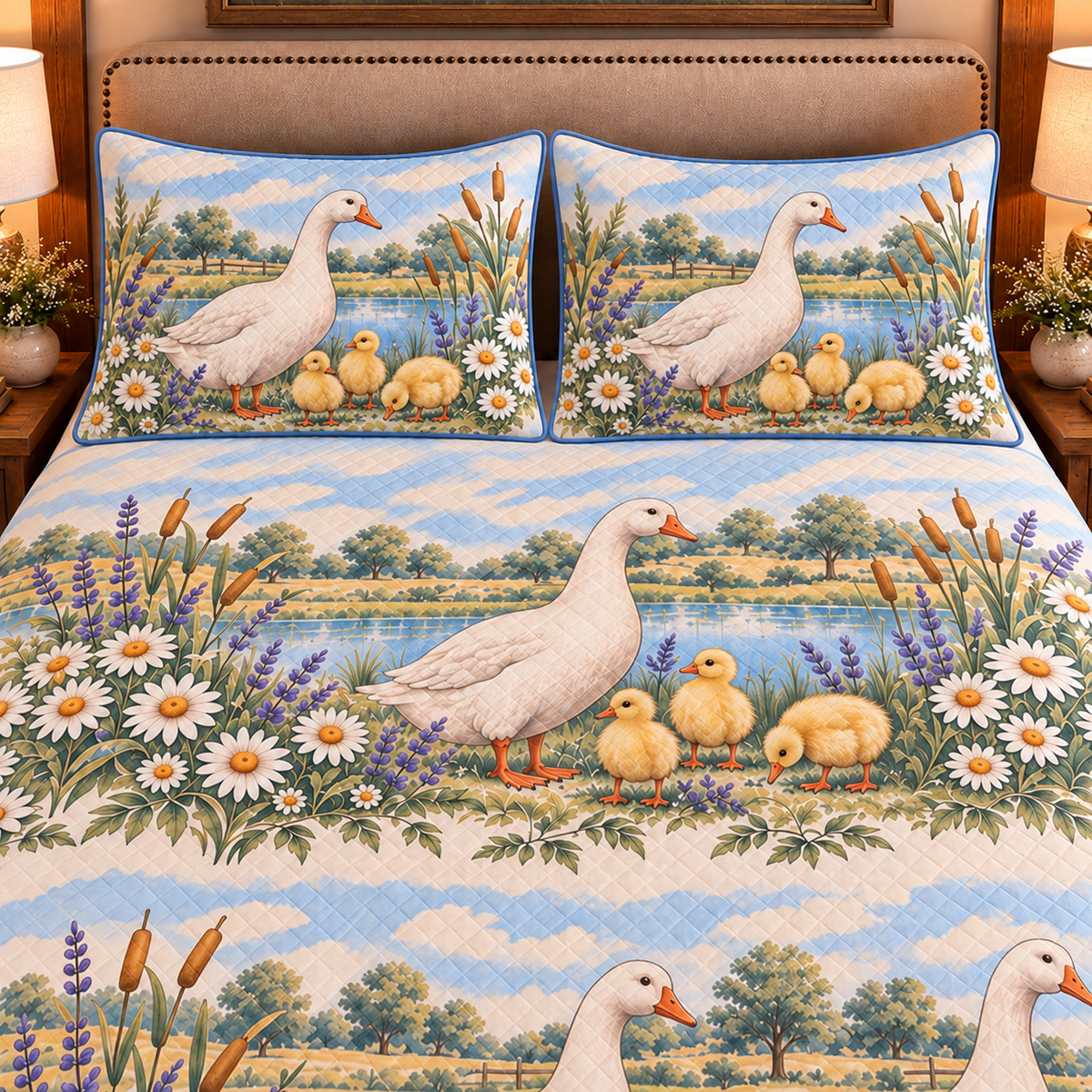 Goose & Gosling Nursery Storybook quilt set — close-up