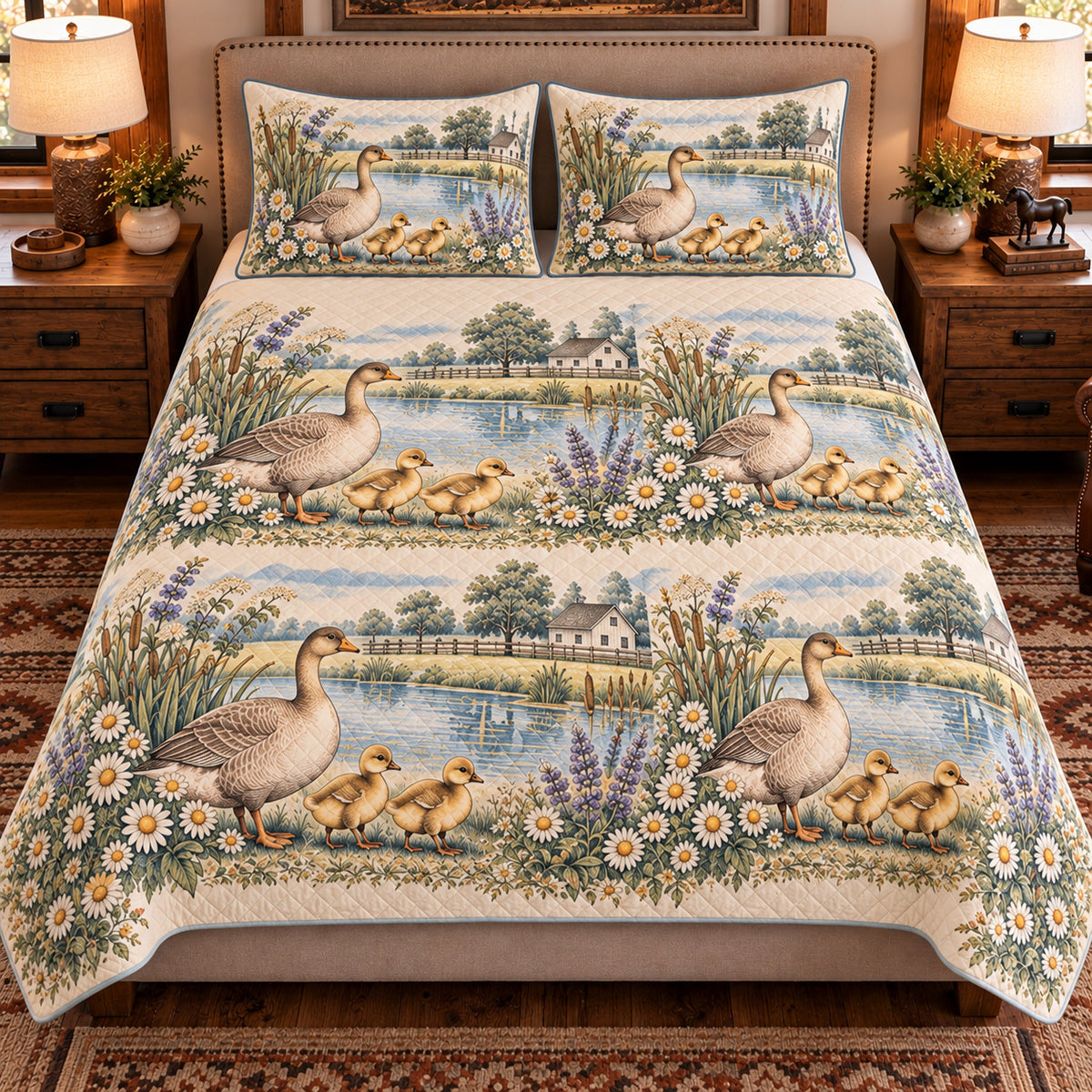 Goose & Gosling Vintage Field Guide quilt set — front view