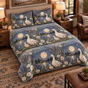 Goose & Gosling Moonlit Folk Farm quilt set — left-angle hero
