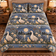 Goose & Gosling Moonlit Folk Farm quilt set — front view
