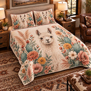 Llama Botanical Portrait quilt set — left-angle hero