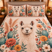 Llama Botanical Portrait quilt set — close-up