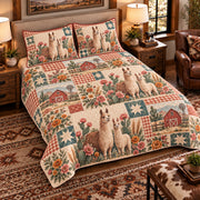 Llama Farmhouse Patchwork quilt set — left-angle hero