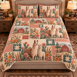 Llama Farmhouse Patchwork Quilt Set, Farmhouse Bedding Gift for Animal Lovers