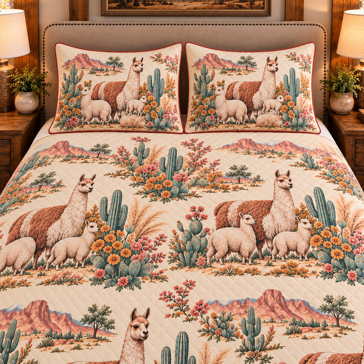 Llama Country Toile quilt set — close-up