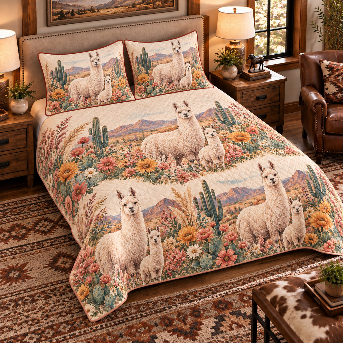 Llama Wildflower Meadow quilt set — left-angle hero