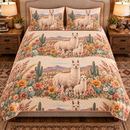 Llama Wildflower Meadow Quilt Set, Farmhouse Bedding Gift for Animal Lovers