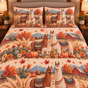 Llama Autumn Harvest quilt set — close-up