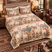 Llama Nursery Storybook quilt set — left-angle hero