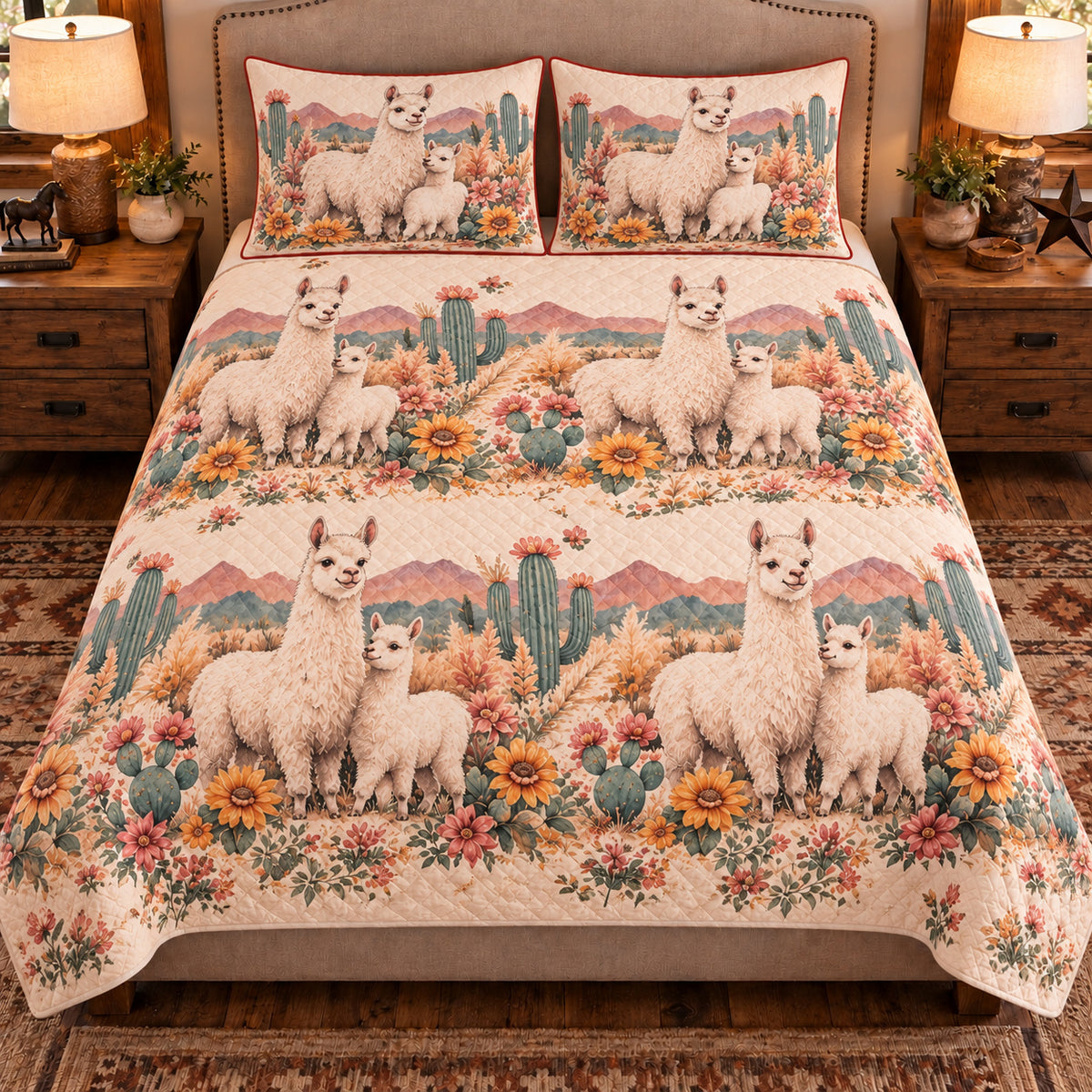 Llama Nursery Storybook quilt set — front view