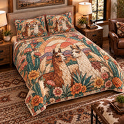 Llama Stained Glass Garden quilt set — left-angle hero