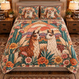 Llama Stained Glass Garden Quilt Set, Farmhouse Bedding Gift for Animal Lovers