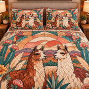 Llama Stained Glass Garden quilt set — close-up