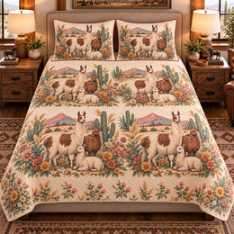 Llama Vintage Field Guide Quilt Set, Farmhouse Bedding Gift for Animal Lovers