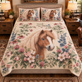 Pony Botanical Portrait Quilt Set, Farmhouse Bedding Gift for Animal Lovers