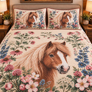 Pony Botanical Portrait quilt set — close-up