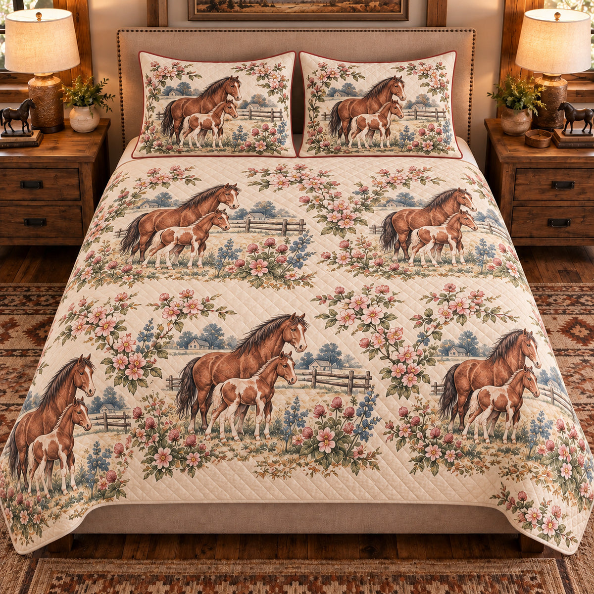 Pony Country Toile quilt set — front view