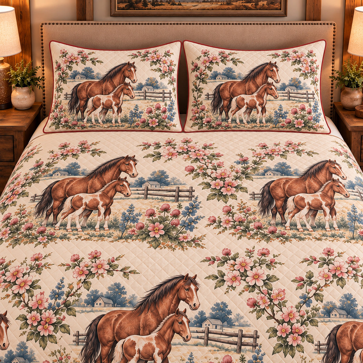 Pony Country Toile quilt set — close-up