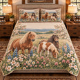 Pony Wildflower Meadow Quilt Set, Farmhouse Bedding Gift for Animal Lovers