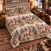Pony Christmas Farm quilt set — left-angle hero