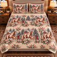 Pony Christmas Farm Quilt Set, Farmhouse Bedding Gift for Animal Lovers