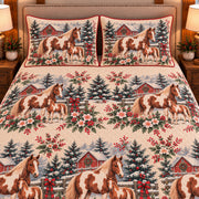 Pony Christmas Farm quilt set — close-up