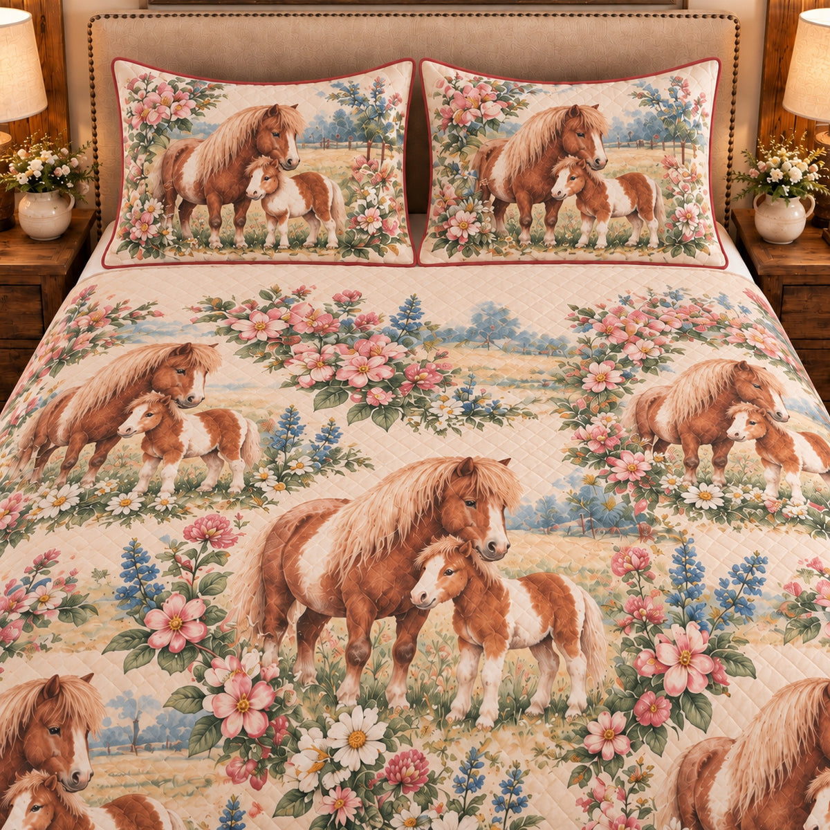 Pony Nursery Storybook quilt set — close-up