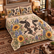 Calf & Baby Cow Botanical Portrait quilt set — left-angle hero