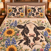 Calf & Baby Cow Botanical Portrait quilt set — close-up
