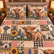 Calf & Baby Cow Farmhouse Patchwork quilt set — close-up