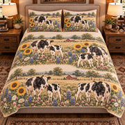 Calf & Baby Cow Wildflower Meadow quilt set — front view