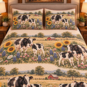 Calf & Baby Cow Wildflower Meadow quilt set — close-up