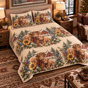 Calf & Baby Cow Christmas Farm quilt set — left-angle hero