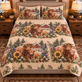 Calf and Baby Cow Christmas Farm Quilt Set, Farmhouse Bedding Gift for Animal Lovers