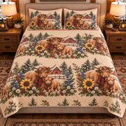 Calf & Baby Cow Christmas Farm quilt set — front view