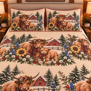 Calf & Baby Cow Christmas Farm quilt set — close-up
