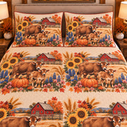Calf & Baby Cow Autumn Harvest quilt set — close-up