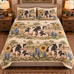Calf and Baby Cow Nursery Storybook Quilt Set, Farmhouse Bedding Gift for Animal Lovers