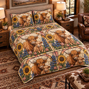Calf & Baby Cow Stained Glass Garden quilt set — left-angle hero