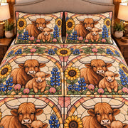 Calf & Baby Cow Stained Glass Garden quilt set — close-up