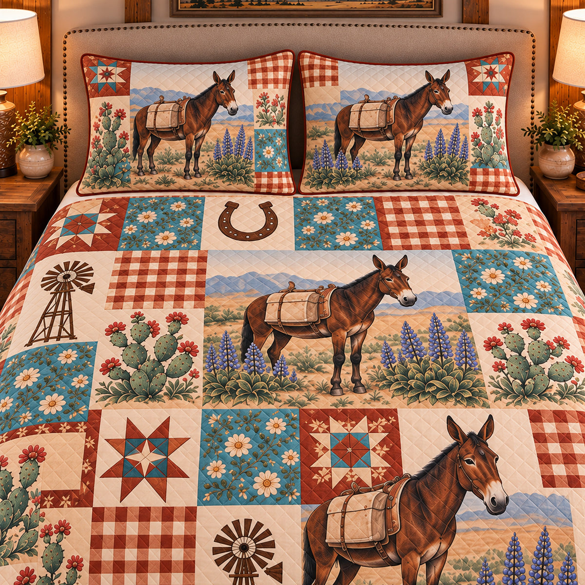 Mule Farmhouse Patchwork quilt set — close-up