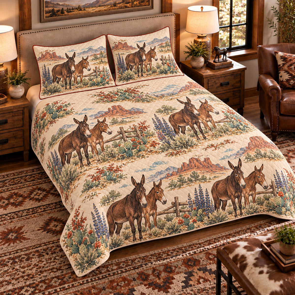 Mule Country Toile quilt set — left-angle hero