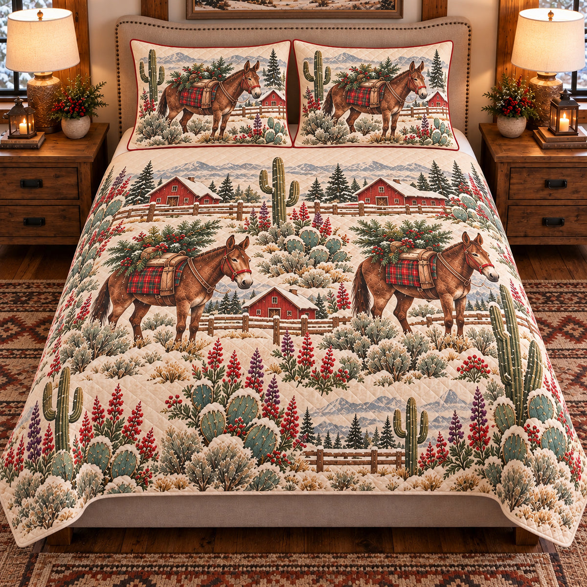 Mule Christmas Farm quilt set — front view