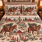 Mule Christmas Farm quilt set — close-up