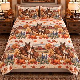 Mule Autumn Harvest Quilt Set, Farmhouse Bedding Gift for Animal Lovers