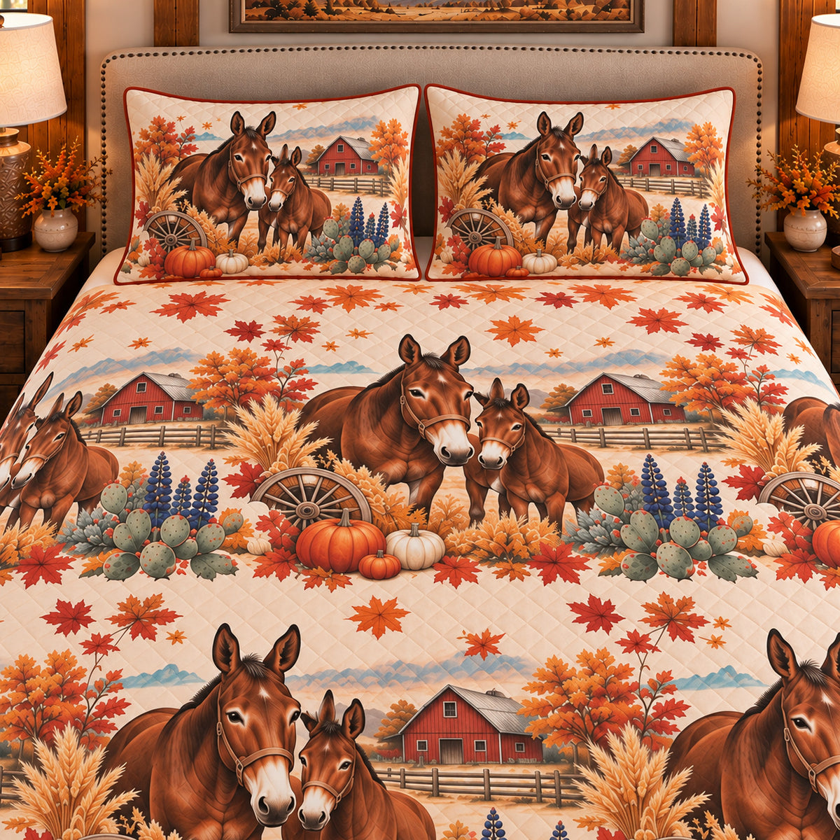 Mule Autumn Harvest quilt set — close-up